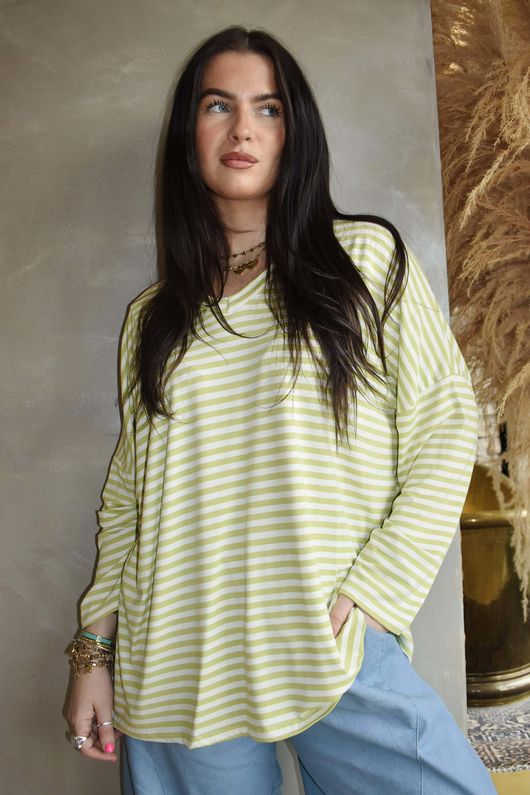  Perfect Breton V Long Sleeve Top Soft Lime 