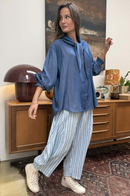 Perfect Chambray Denim Neckerchief Blouse Dark 