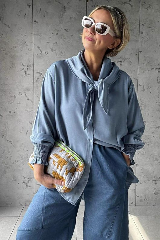 Perfect Chambray Denim Neckerchief Blouse Light 