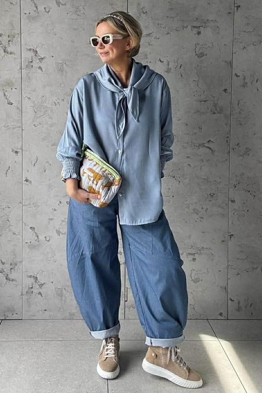 Perfect Chambray Denim Neckerchief Blouse Light 