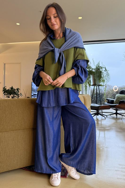 Perfect Chambray Palazzo Pant Mid /37=