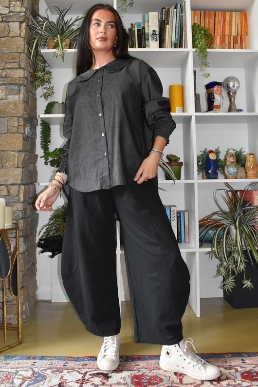 Perfect Denim Peter Pan Blouse Black