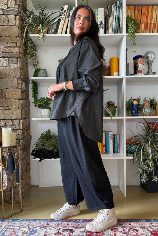 Perfect Denim Peter Pan Blouse Black