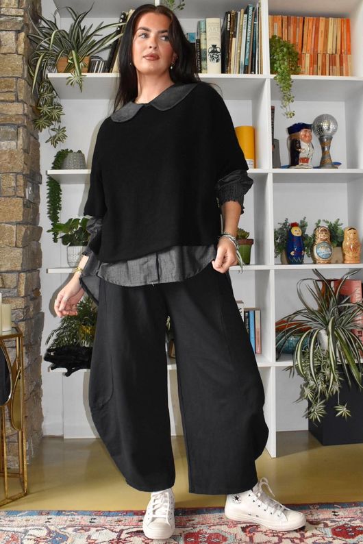 Perfect Denim Peter Pan Blouse Black