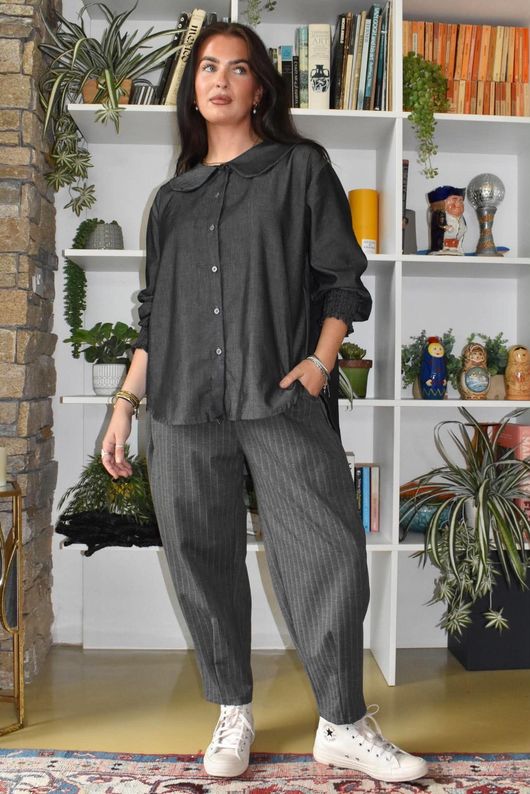 Perfect Denim Peter Pan Blouse Black