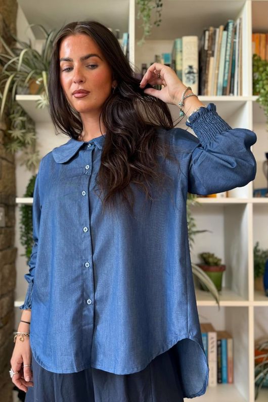 Perfect Denim Peter Pan Blouse Dark