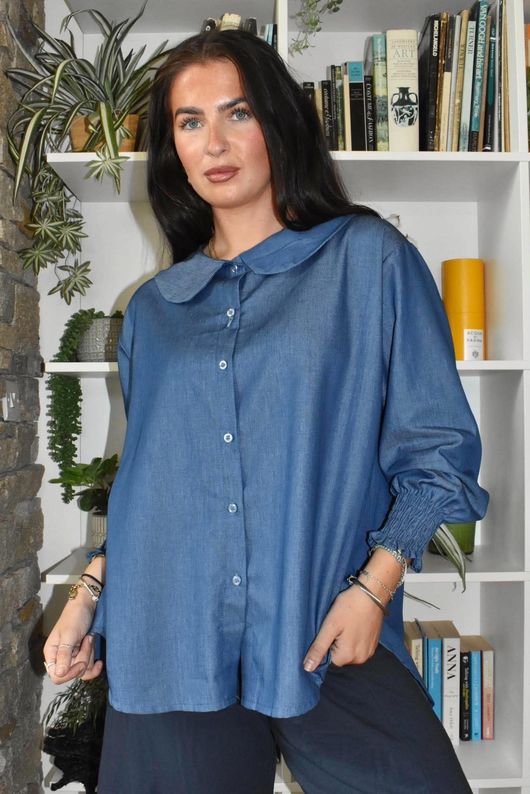Perfect Denim Peter Pan Blouse Dark