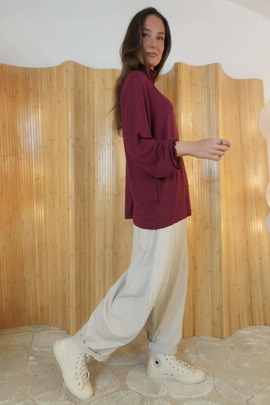 Perfect Layering Ruffle Neck Top Burgundy