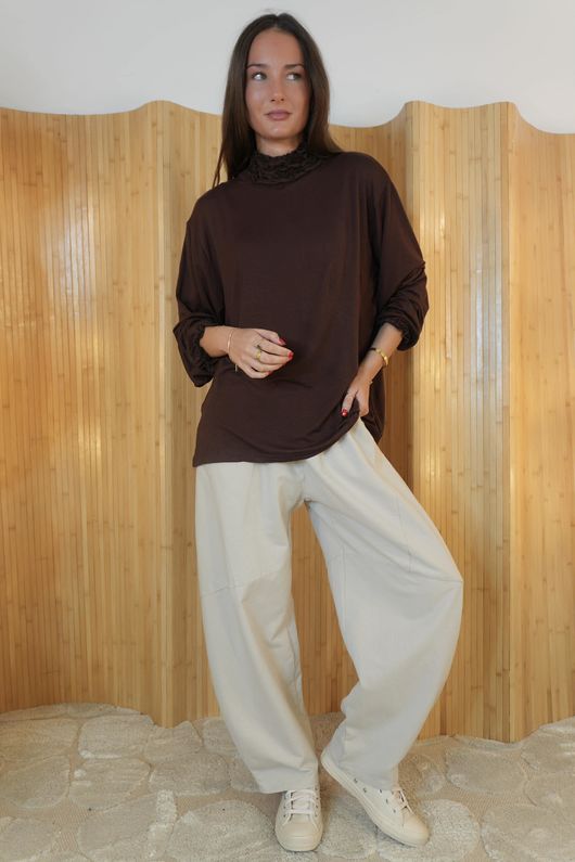 Perfect Layering Ruffle Neck Top Chocolate