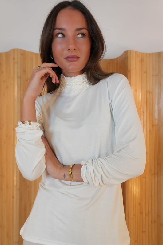 Perfect Layering Ruffle Neck Top Ecru /R6/20=