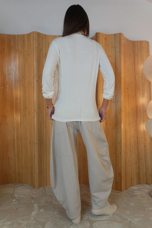 Perfect Layering Ruffle Neck Top Ecru