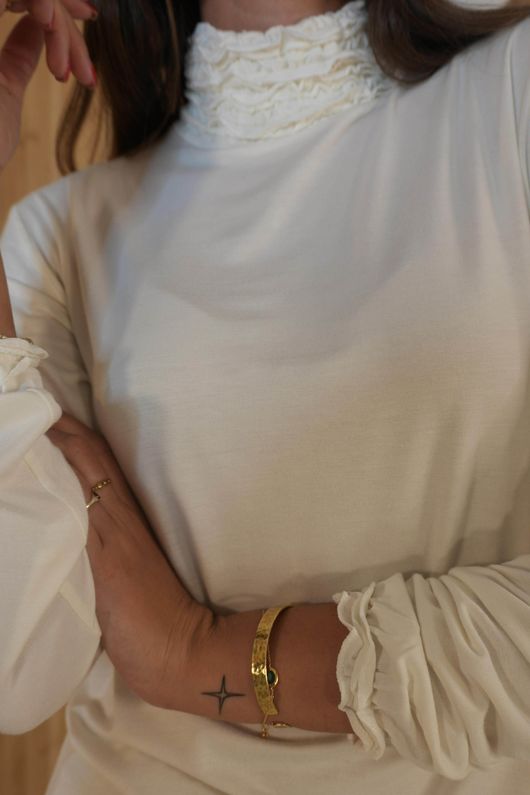 Perfect Layering Ruffle Neck Top Ecru