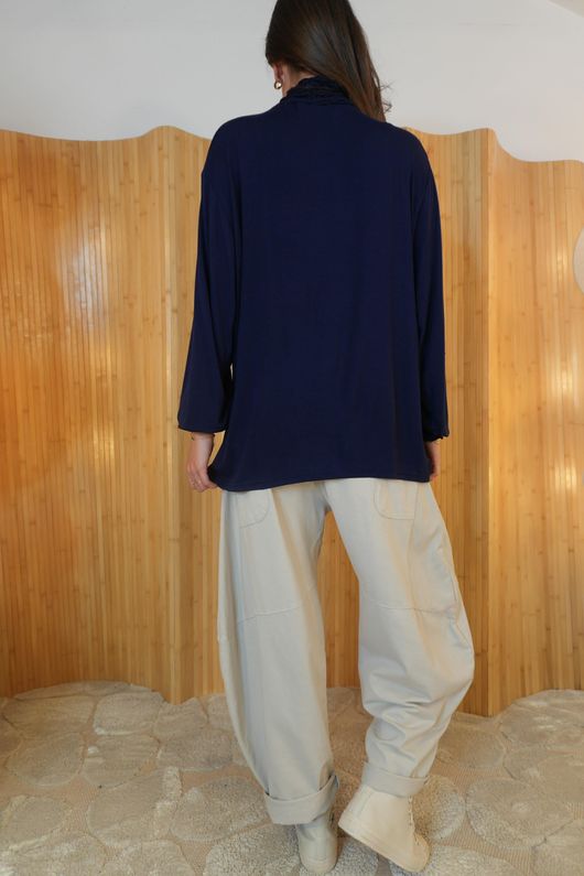 Perfect Layering Ruffle Neck Top Navy