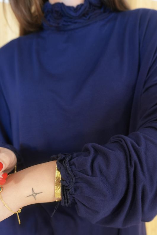 Perfect Layering Ruffle Neck Top Navy