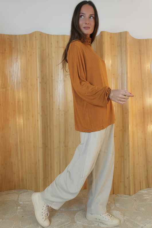 Perfect Layering Ruffle Neck Top Ochre
