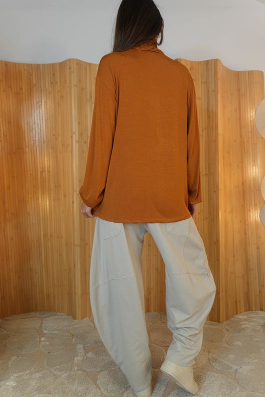 Perfect Layering Ruffle Neck Top Ochre