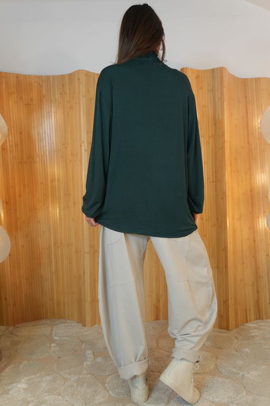 Perfect Layering Ruffle Neck Top Racing Green