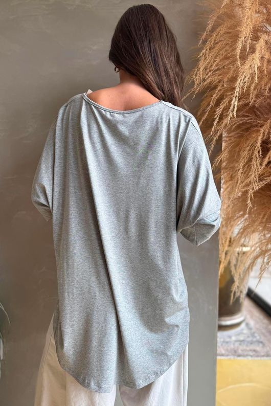  Perfect V Long Sleeve Top Light Grey Marl