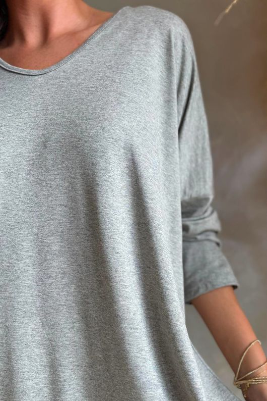  Perfect V Long Sleeve Top Light Grey Marl