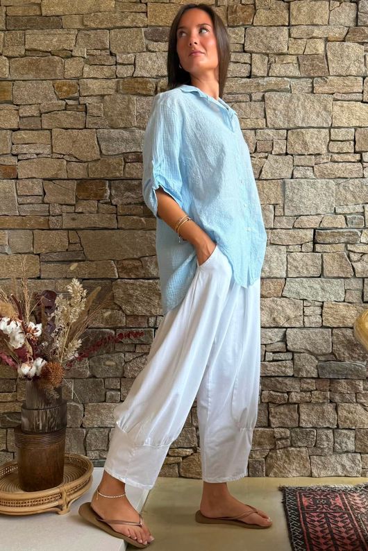 Pia Pillow Cotton Embroidered Tile Classic Shirt Baby Blue