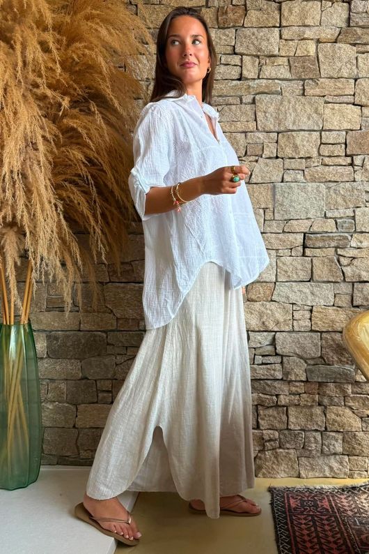 Pia Pillow Cotton Embroidered Tile Classic Shirt White