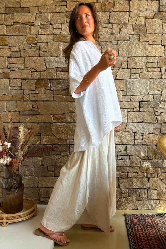 Pia Pillow Cotton Oversized Pop Over Blouse White 