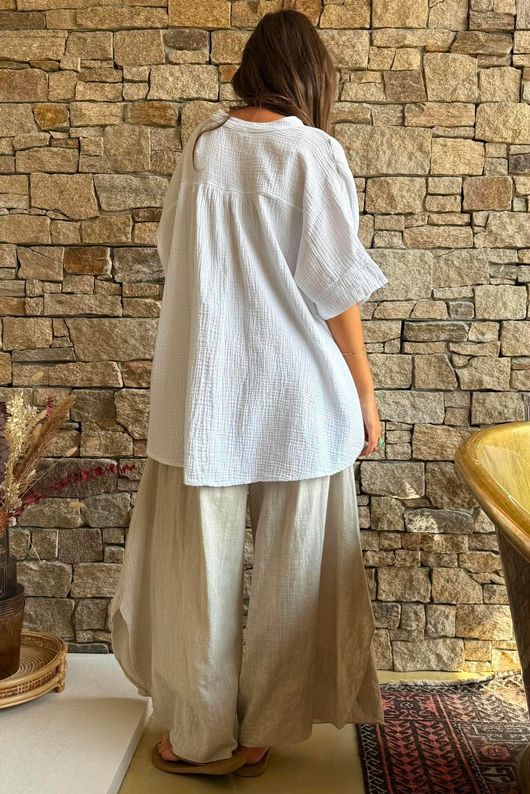 Pia Pillow Cotton Oversized Pop Over Blouse White 