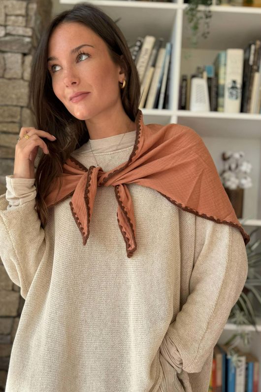 Pia Whipstitch Neckerchief Dark Tan & Chocolate /20=