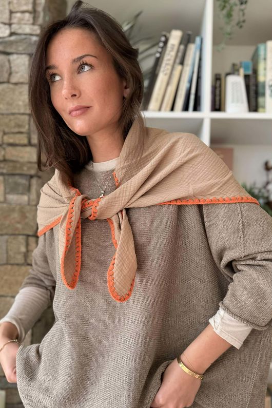 Pia Whipstitch Neckerchief Mocha & Aperol /20=