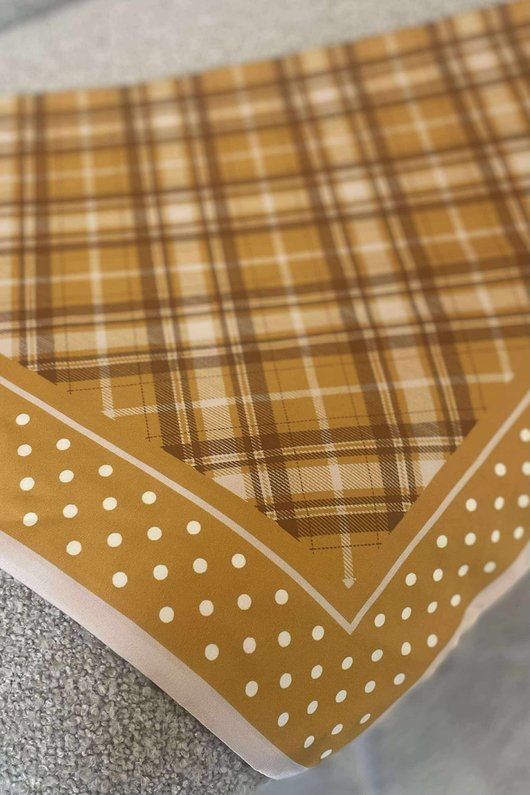 Plaid & Polka Border Triangle Silk Neckerchief Dijon