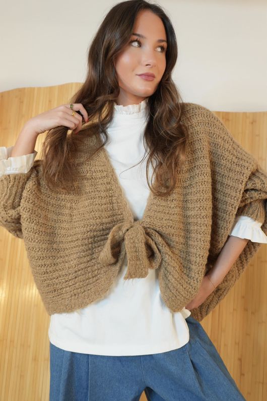 Polly Tie Front Cardigan Camel /6=