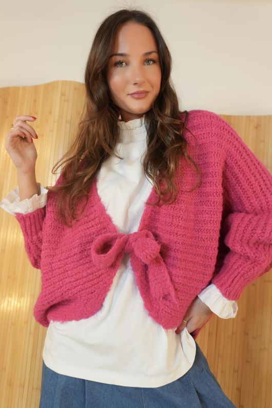 Polly Tie Front Cardigan Hot Pink /15=