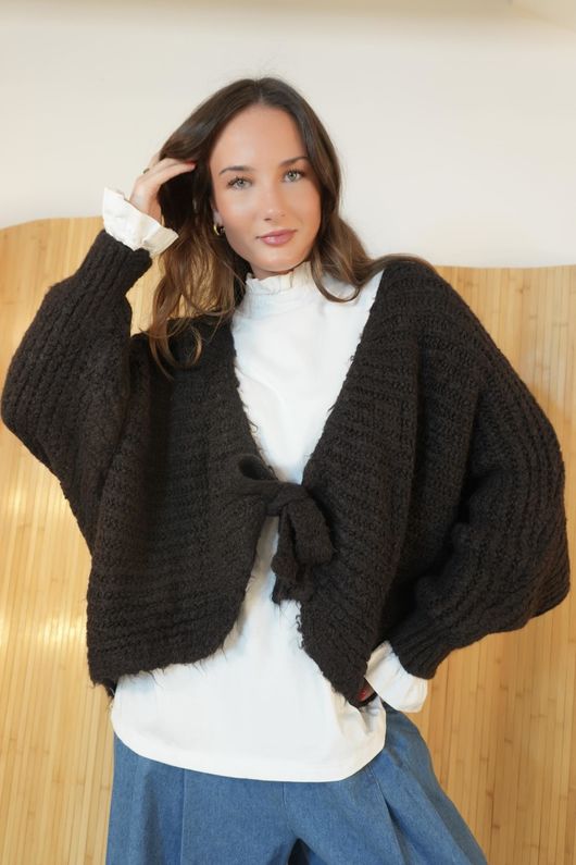 Polly Tie Front Cardigan Umber /4=