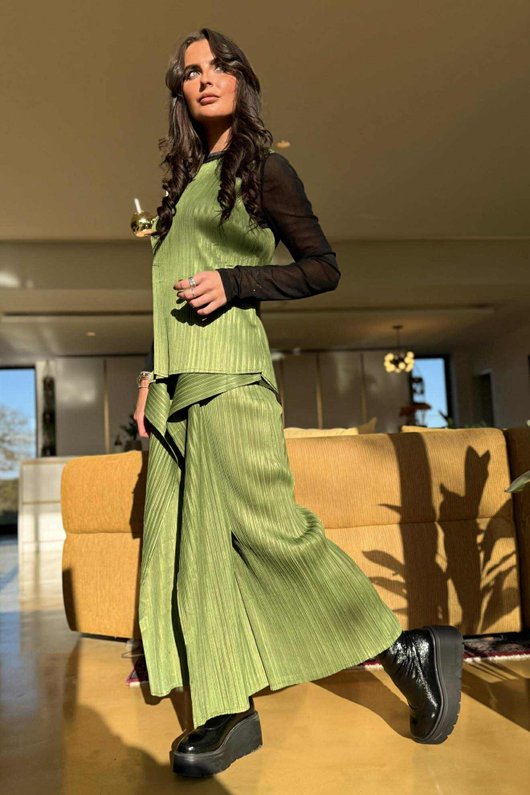 Presley Pleats Top & Pant Set Olive /30=