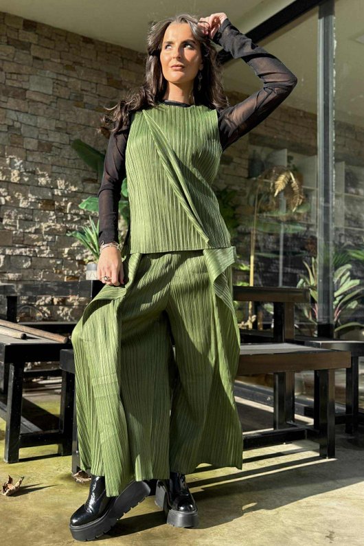 Presley Pleats Top & Pant Set Olive /30=