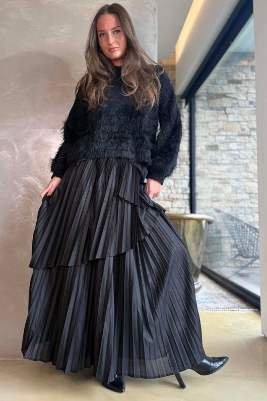 Presley Pleats Top & Skirt Set Black /30/30=