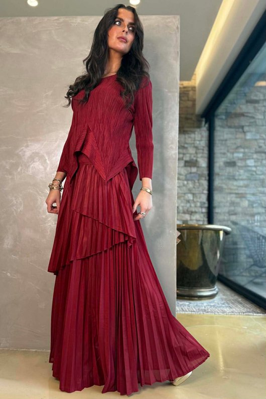 Presley Pleats Top & Skirt Set Burgundy /30/30=