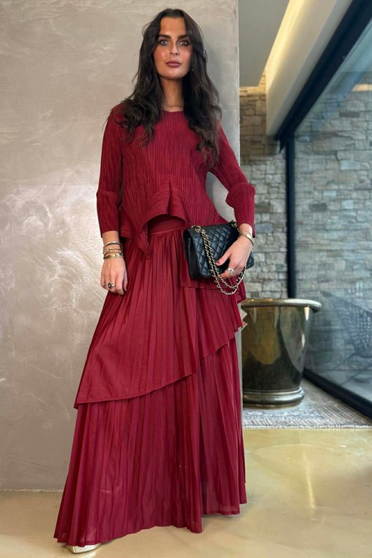 Presley Pleats Top & Skirt Set Burgundy /30/30=