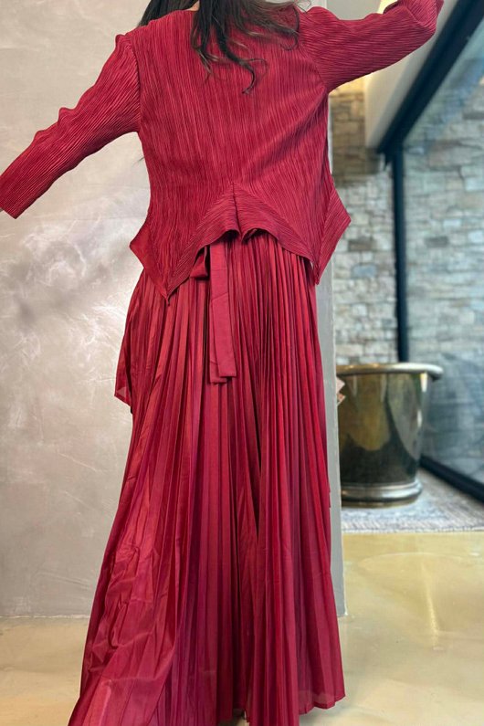 Presley Pleats Top & Skirt Set Burgundy /30/30=