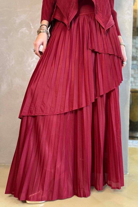 Presley Pleats Top & Skirt Set Burgundy /30/30=