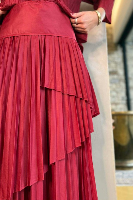 Presley Pleats Top & Skirt Set Burgundy /30/30=