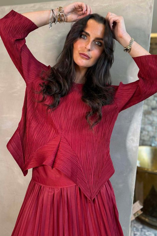 Presley Pleats Top & Skirt Set Burgundy /30/30=