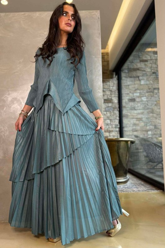 Presley Pleats Top & Skirt Set Deep Sage /30/30=
