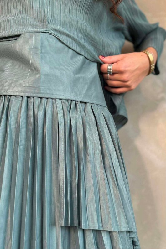 Presley Pleats Top & Skirt Set Deep Sage /30/30=