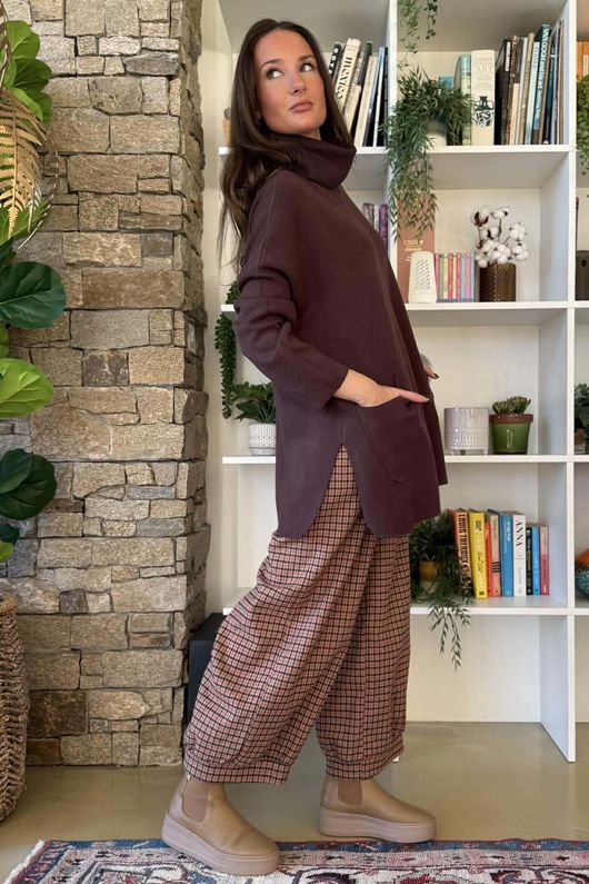 Purdy Roll Neck Luxury Blanket Knit Chocolate