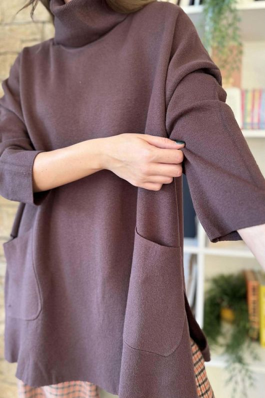 Purdy Roll Neck Luxury Blanket Knit Chocolate