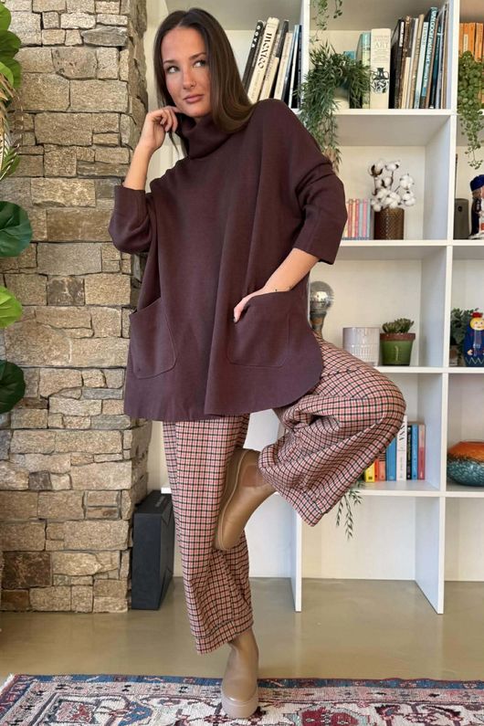 Purdy Roll Neck Luxury Blanket Knit Chocolate