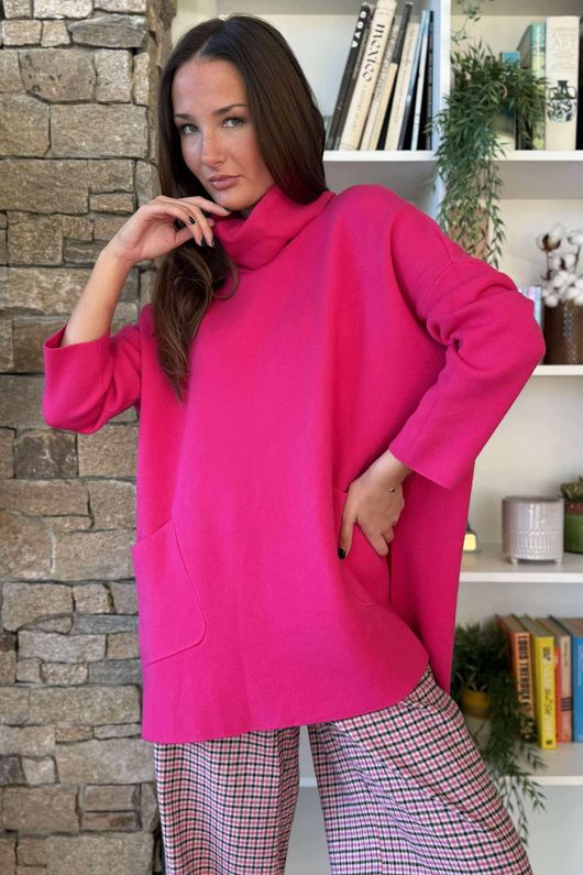 Purdy Roll Neck Luxury Blanket Knit Hot Pink /9