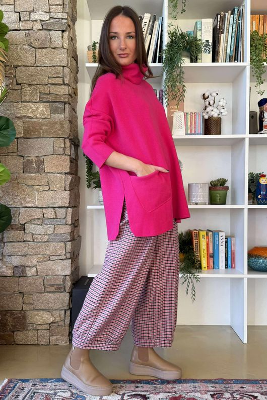 Purdy Roll Neck Luxury Blanket Knit Hot Pink