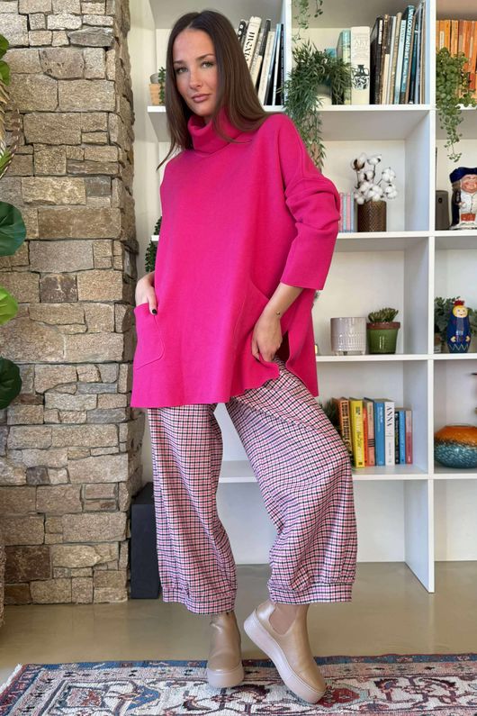 Purdy Roll Neck Luxury Blanket Knit Hot Pink